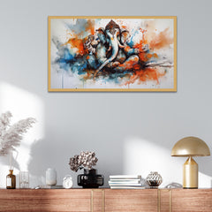 Blessings Lord Ganesh Canvas Floating Framed Wall Painting