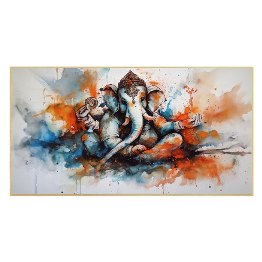 Blessings Lord Ganesh Canvas Floating Framed Wall Painting