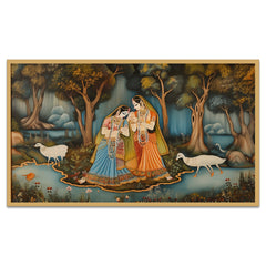 Beautiful Womens in the Enchanted Forest Canvas Floating Framed Wall Painting