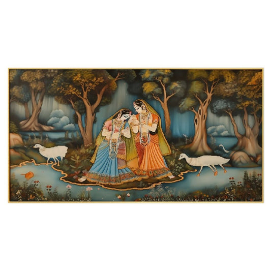 Beautiful Womens in the Enchanted Forest Canvas Floating Framed Wall Painting