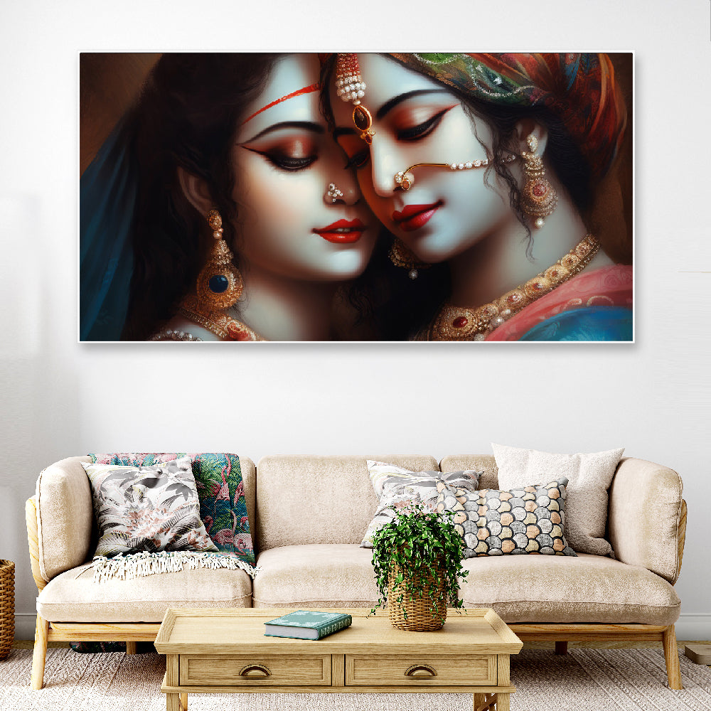 Radha Krishna Floating Framed Canvas Wall Painting