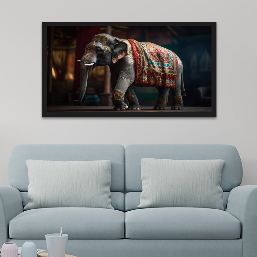 Sophisticated Strength Equipped Elephant Floating Framed Canvas Wall Painting