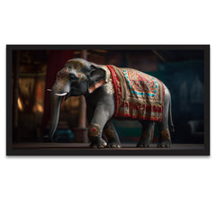 Sophisticated Strength Equipped Elephant Floating Framed Canvas Wall Painting