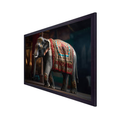 Sophisticated Strength Equipped Elephant Floating Framed Canvas Wall Painting