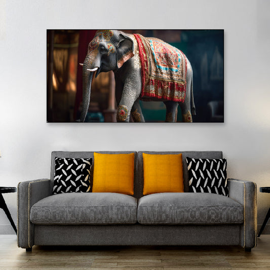 Sophisticated Strength Equipped Elephant Floating Framed Canvas Wall Painting