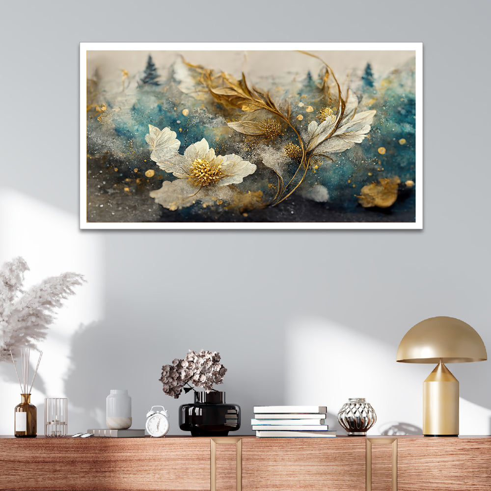 Elegant Artwork Ethereal Blossoms White Floral Floating Frame Canvas Wall Painting