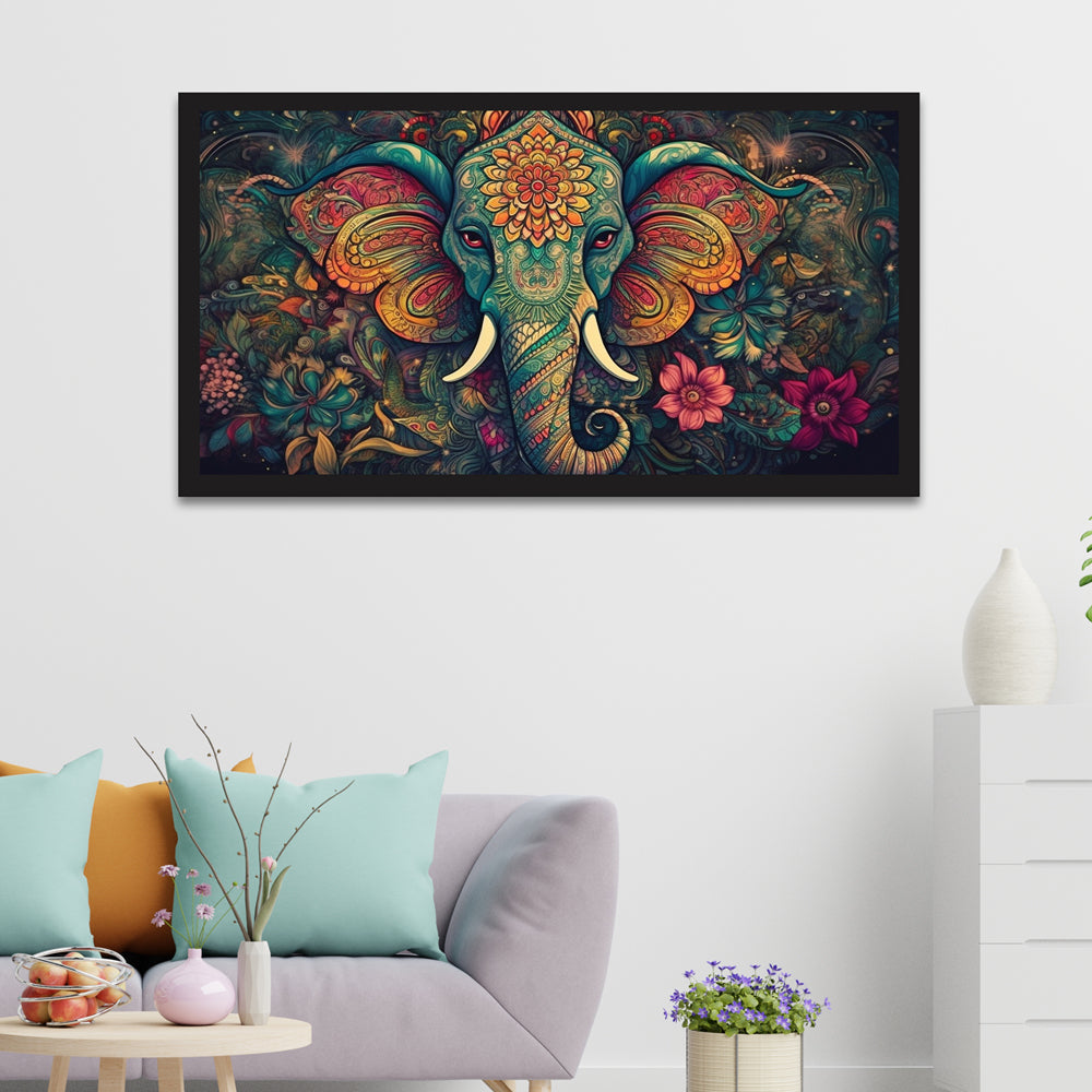 Gentle Majesty Elephant Head Floating Framed Canvas Wall Painting