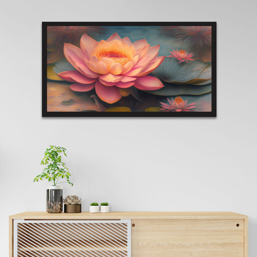 Pink Lotus Flower Floating Frame Canvas Wall Painting