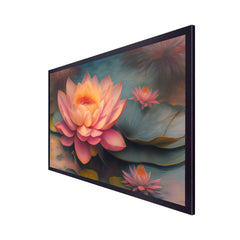 Pink Lotus Flower Floating Frame Canvas Wall Painting