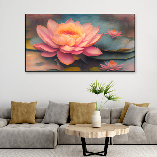 Pink Lotus Flower Floating Frame Canvas Wall Painting