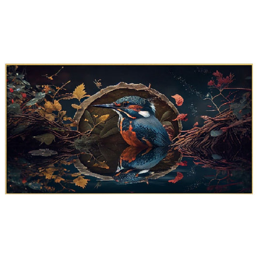 Beautiful Kingfisher Bird Sits on a Branch Floating Frame Canvas Wall Painting