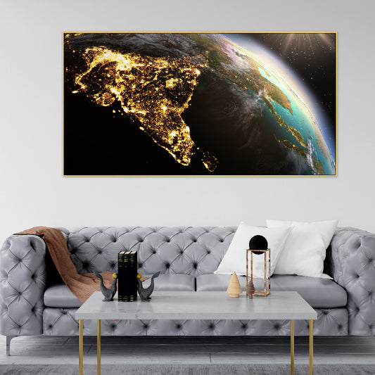 Planet Earth with the Lights of India at Night View Floating Framed Canvas Wall Painting