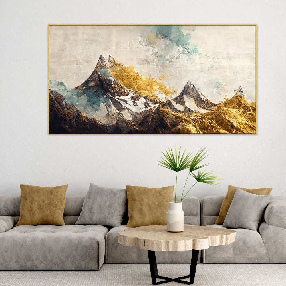 The Golden Mountain Floating Frame Canvas Wall Painting