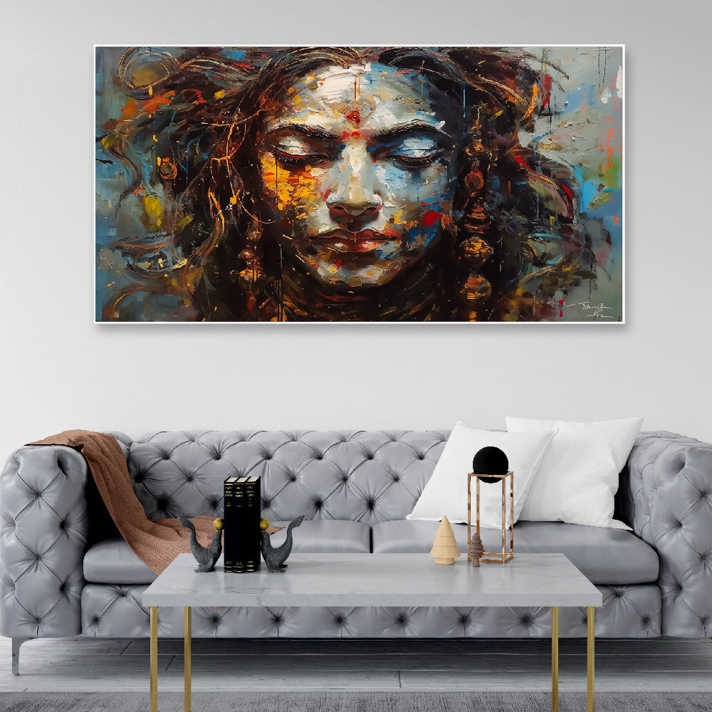 Beautiful Abstract Canvas Painting of a Woman Face Floating Frame Canvas Wall Painting