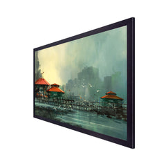 Beautiful Harbor Fishing Village Floating Frame Canvas Wall Painting