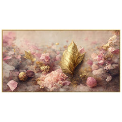 Elegant Flowers with Golden Leaf and Twigs on Light Background Floating Frame Canvas Wall Painting