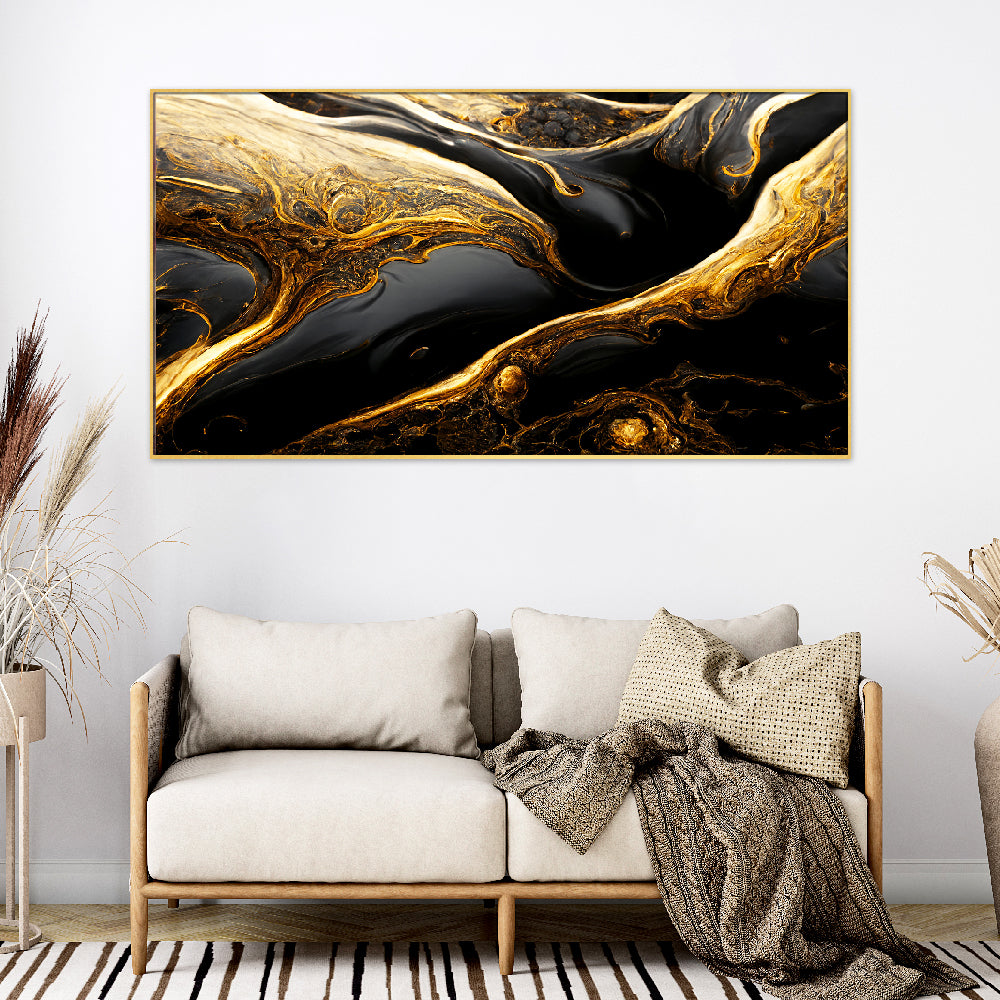 Abstract Black and Gold Design Floating Frame Canvas Wall Painting