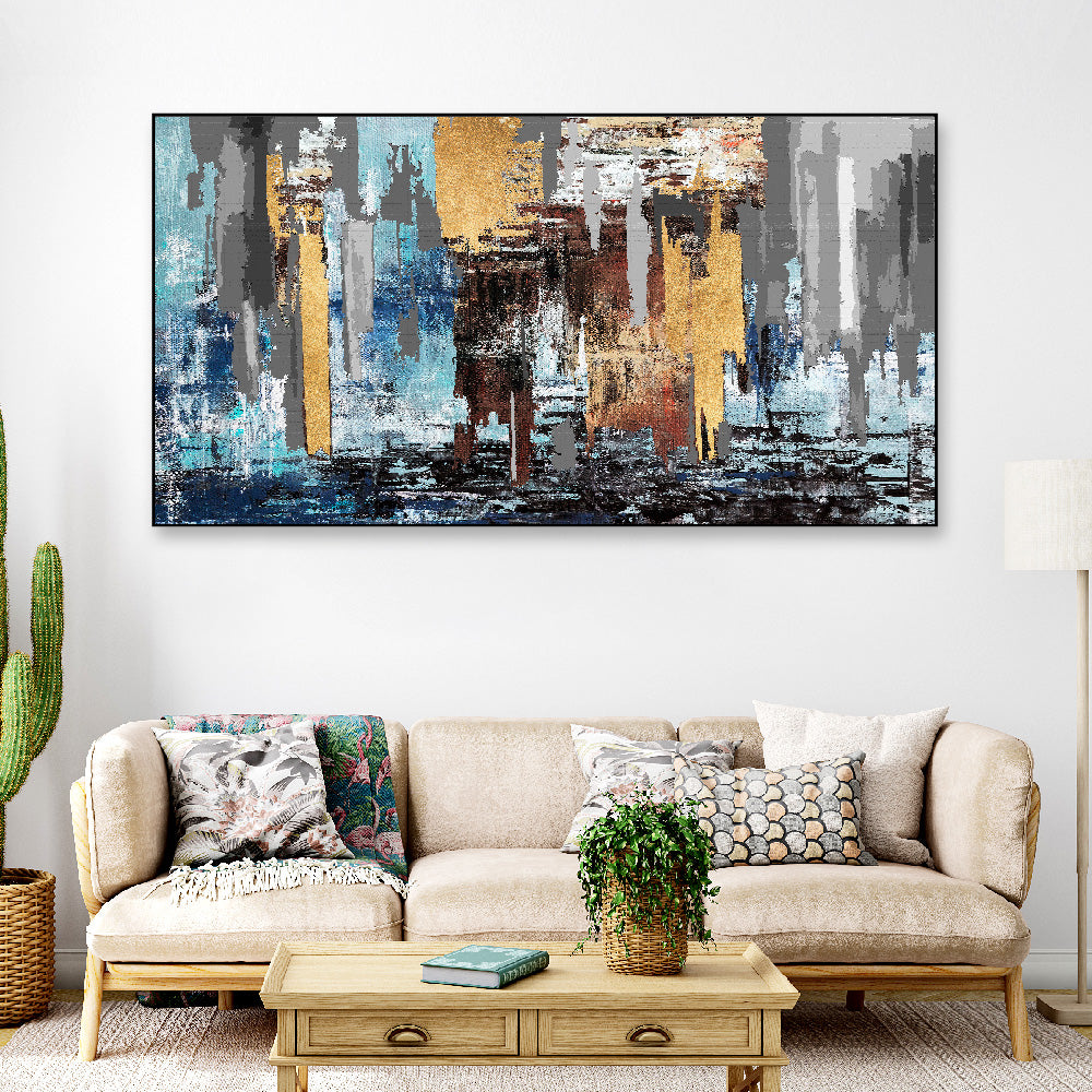 Blue Abstract Floating Frame Canvas Wall Painting for Home and Office Décor
