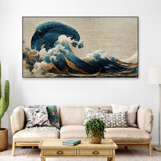 Great Wave off Kanagawa Floating Frame Canvas Wall Painting