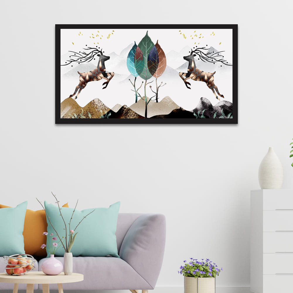 Two Deer Modern Art Floating Frame Canvas Wall Painting