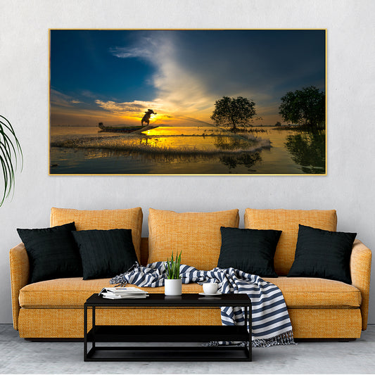 Beautiful Sunset River View Floating Frame Canvas Wall Painting