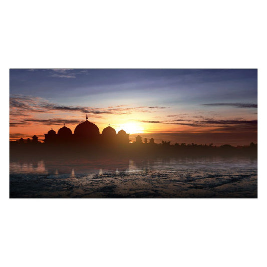 Beautiful Sunset Evening View silhouette of a mosque Floating Frame Canvas Wall Painting