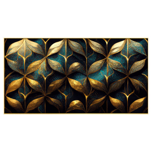 Golden Textured Abstract Nature Inspired Tropical leaves Floating Frame Canvas Wall Painting