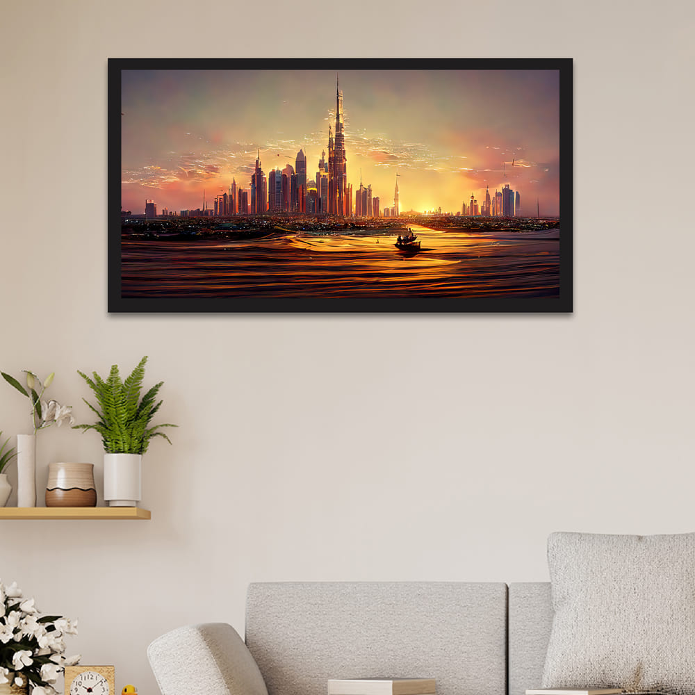 Dubai Amazing City Center Skyline with Luxury Skyscrapers Floating Framed Canvas Wall Painting