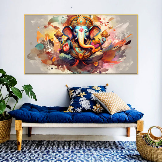 Divine Vighnaharta Lord Ganesha Canvas Floating Framed Canvas Wall Painting