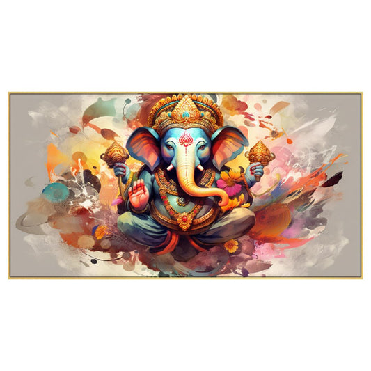 Divine Vighnaharta Lord Ganesha Canvas Floating Framed Canvas Wall Painting