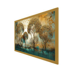 Abstract Gold and Blue Tree Landscape Floating Frame Landscape Canvas Wall Painting