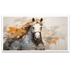 Beautiful Abstract Horse Art Golden Touch Floating Frame Landscape Canvas Wall Painting