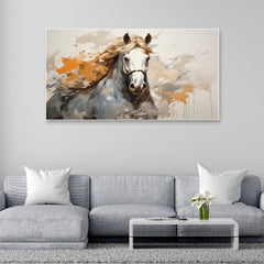 Beautiful Abstract Horse Art Golden Touch Floating Frame Landscape Canvas Wall Painting