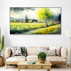 Green Bloom Trees Spring Landscape Floating Frame Landscape Canvas Wall Painting
