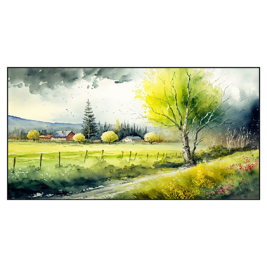 Green Bloom Trees Spring Landscape Floating Framed Canvas Wall Painting
