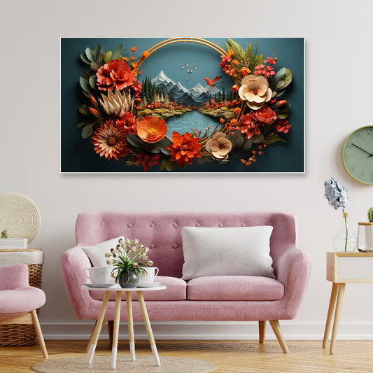 Nature Beauty in a Bouquet of Colorful Flowers Floating Framed Canvas Wall Painting