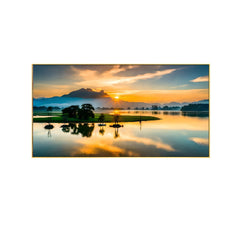 Beautiful Sunrise Over a Lake with Mountains Canvas Framed Wall Painting