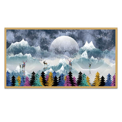 Multicolor Deer Amidst Snowy Peaks Floating Framed Canvas Wall Painting