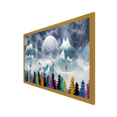 Multicolor Deer Amidst Snowy Peaks Floating Framed Canvas Wall Painting