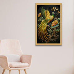 Beautiful Golden Bird Sitting on Top of a Branch Canvas Floating Frame Wall Painting