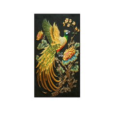 Beautiful Golden Bird Sitting on Top of a Branch Canvas Floating Frame Wall Painting