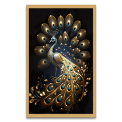 Panoramic Golden Peacock Design Canvas Floating Frame Wall Painting