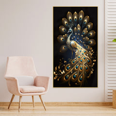 Panoramic Golden Peacock Design Canvas Floating Frame Wall Painting
