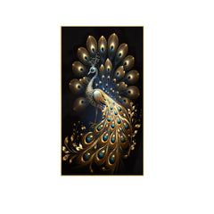 Panoramic Golden Peacock Design Canvas Floating Frame Wall Painting