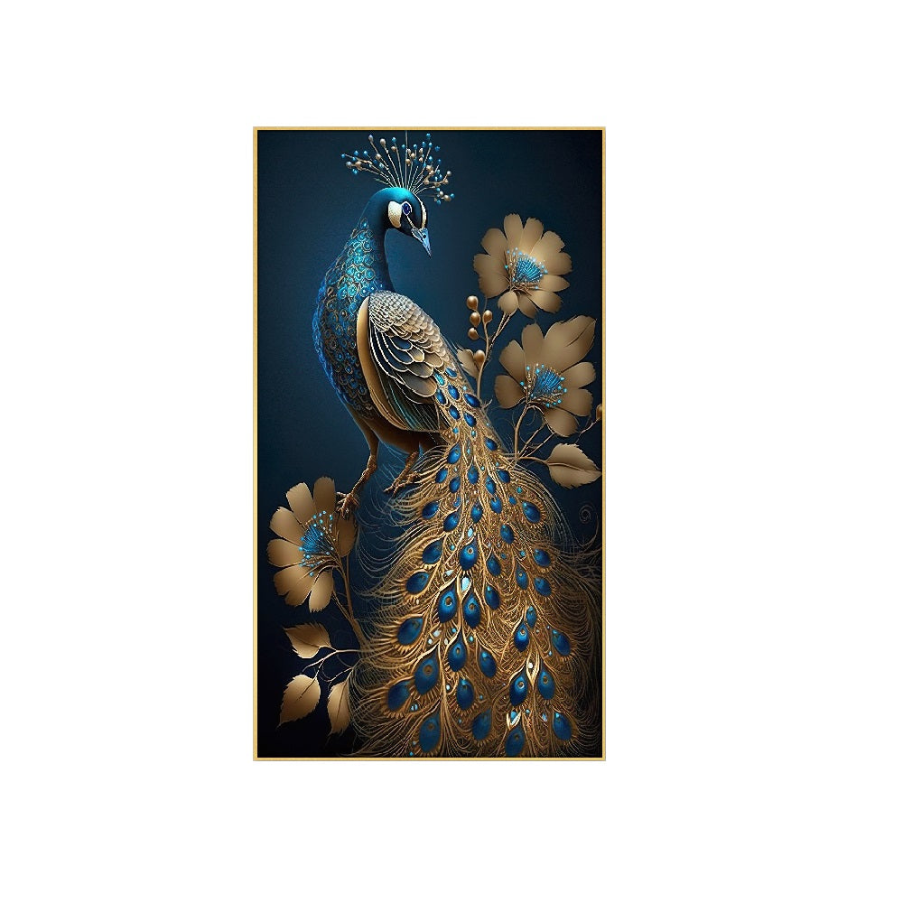 Modern Art Golden Peacock Oriental Luxury Style Canvas Floating Frame Wall Painting