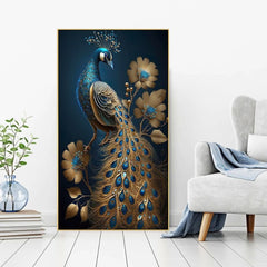 Modern Art Golden Peacock Oriental Luxury Style Canvas Floating Frame Wall Painting