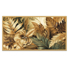 Tropical Golden Leaf Floating Framed Canvas Wall Painting