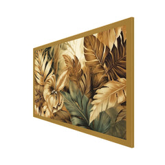 Tropical Golden Leaf Floating Framed Canvas Wall Painting