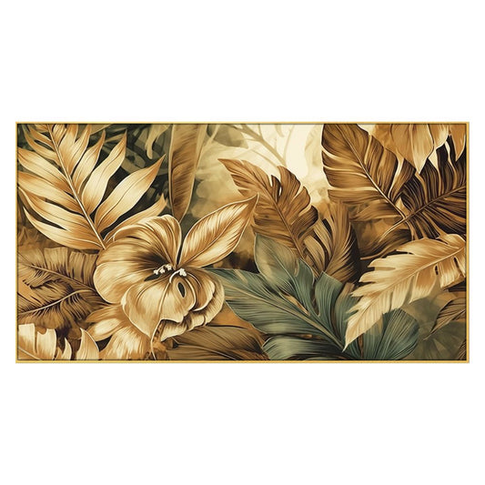 Tropical Golden Leaf Floating Framed Canvas Wall Painting