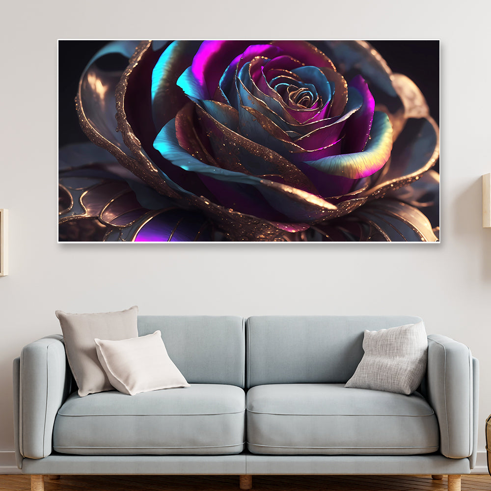 Multicolor Rose Floating Framed Floral Canvas Wall Painting